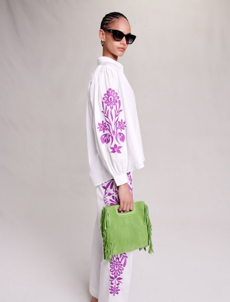 Maje Embroidered Blouse Dames Wit | AFRWOLN-75